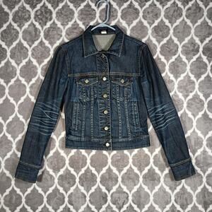 J Crew Denim Jacket Women Size XS Blue Trucker Button Front Fitted Jean Coat